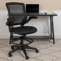 Flash Furniture BL-ZP-8805D-BK-GG Mid-Back Black Mesh Ergonomic Drafting Chair with Adjustable Foot Ring and Flip-Up Arms